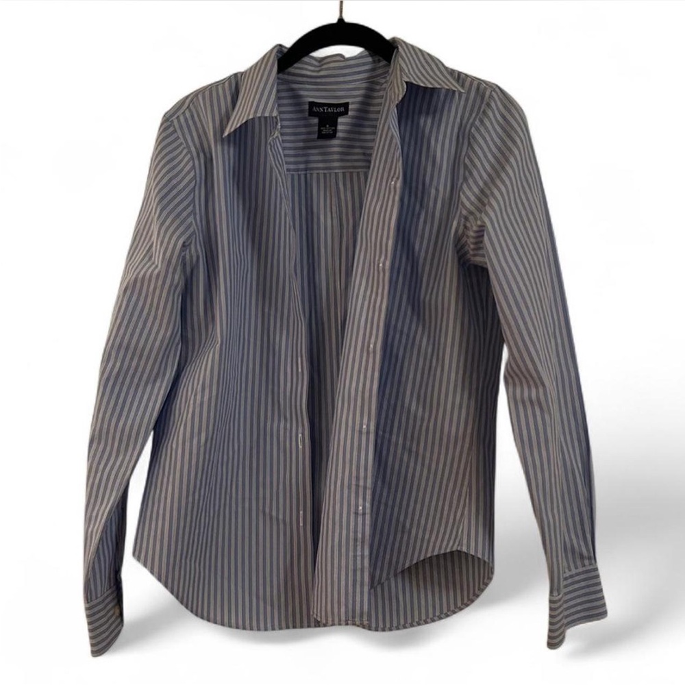 Ann Taylor Blue and White Striped Blouse
